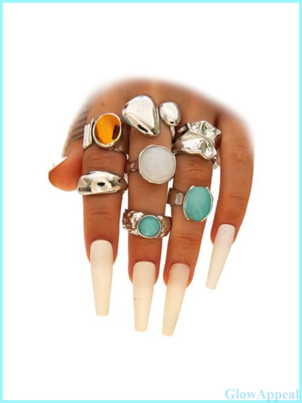 Chunky Stackable Statement Rings Set Crystal Flower Pearl Open Finger Rings - Picture 1 of 6